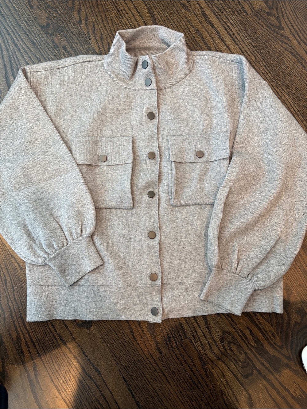 white birch Heather Gray Snap-Front Turtleneck Sweater Jacket